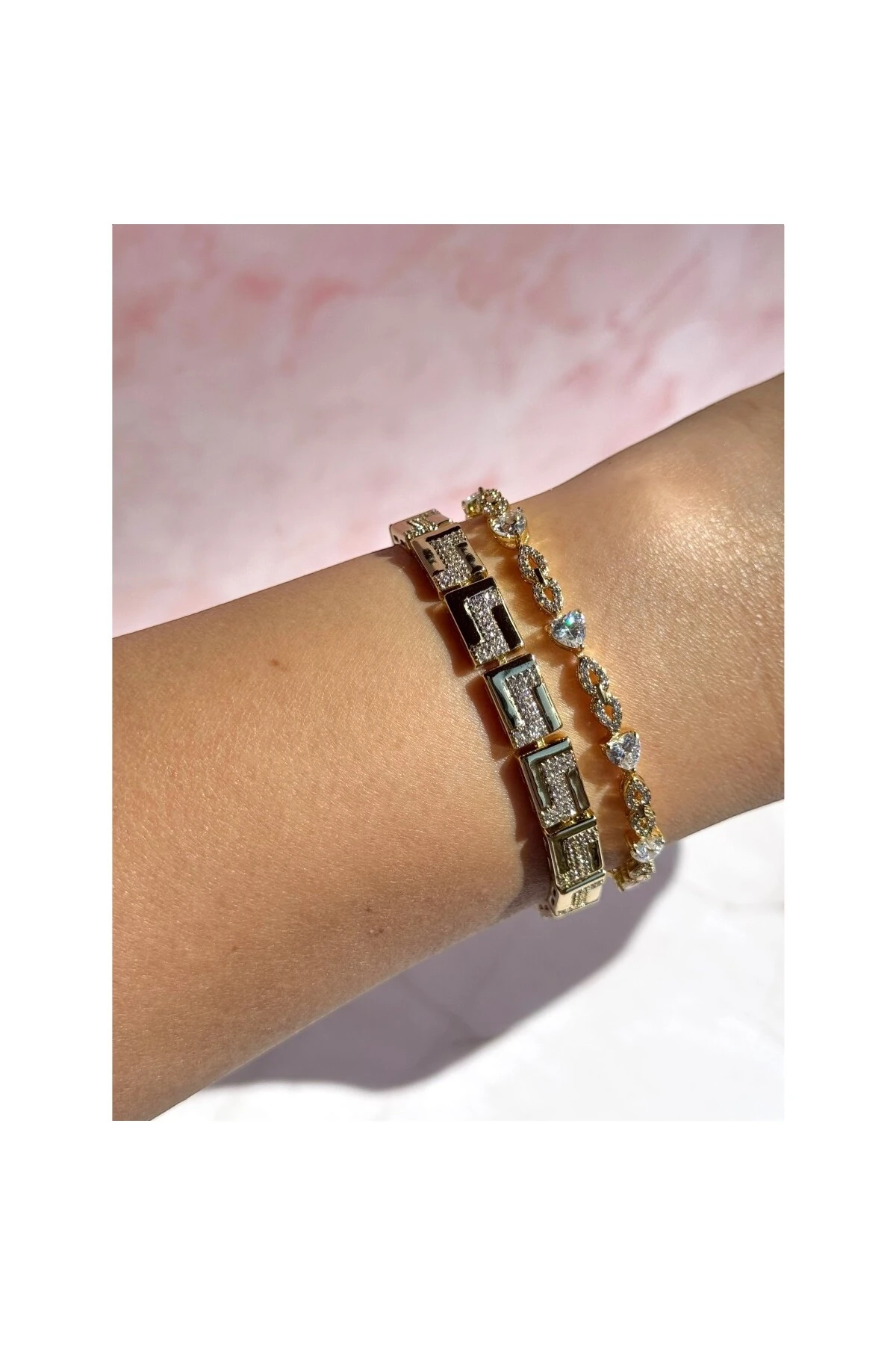 Kalp ve Damla Full Zirkon Taşlı Zarif Bileklik