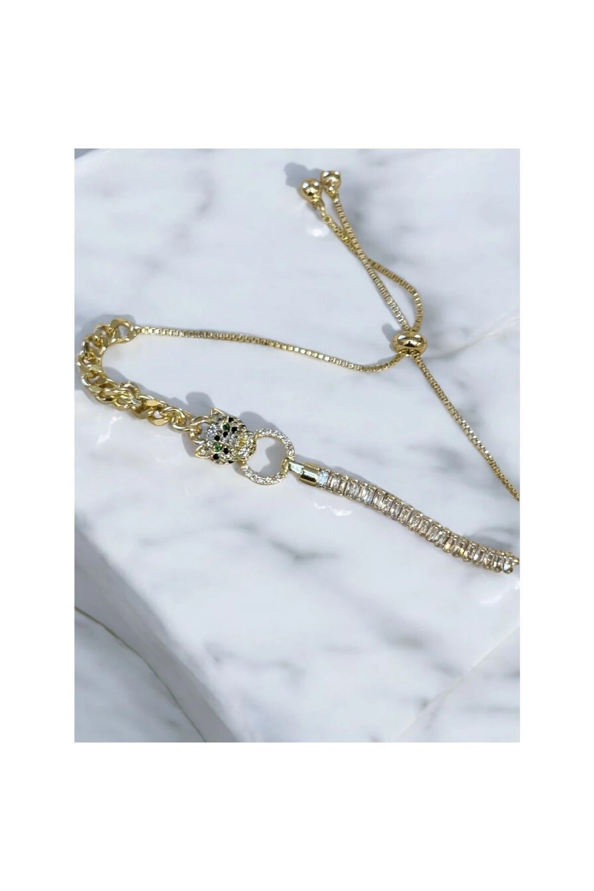 Full Zirkon Ve Baget Taş Leopar Asansörlü Bileklik