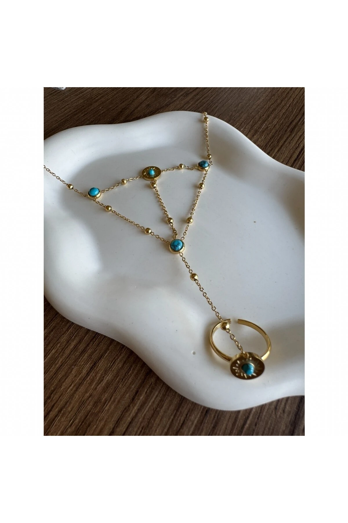 Güneş Motifli Firuze Taşlı Şahmaran Çelik Bileklik