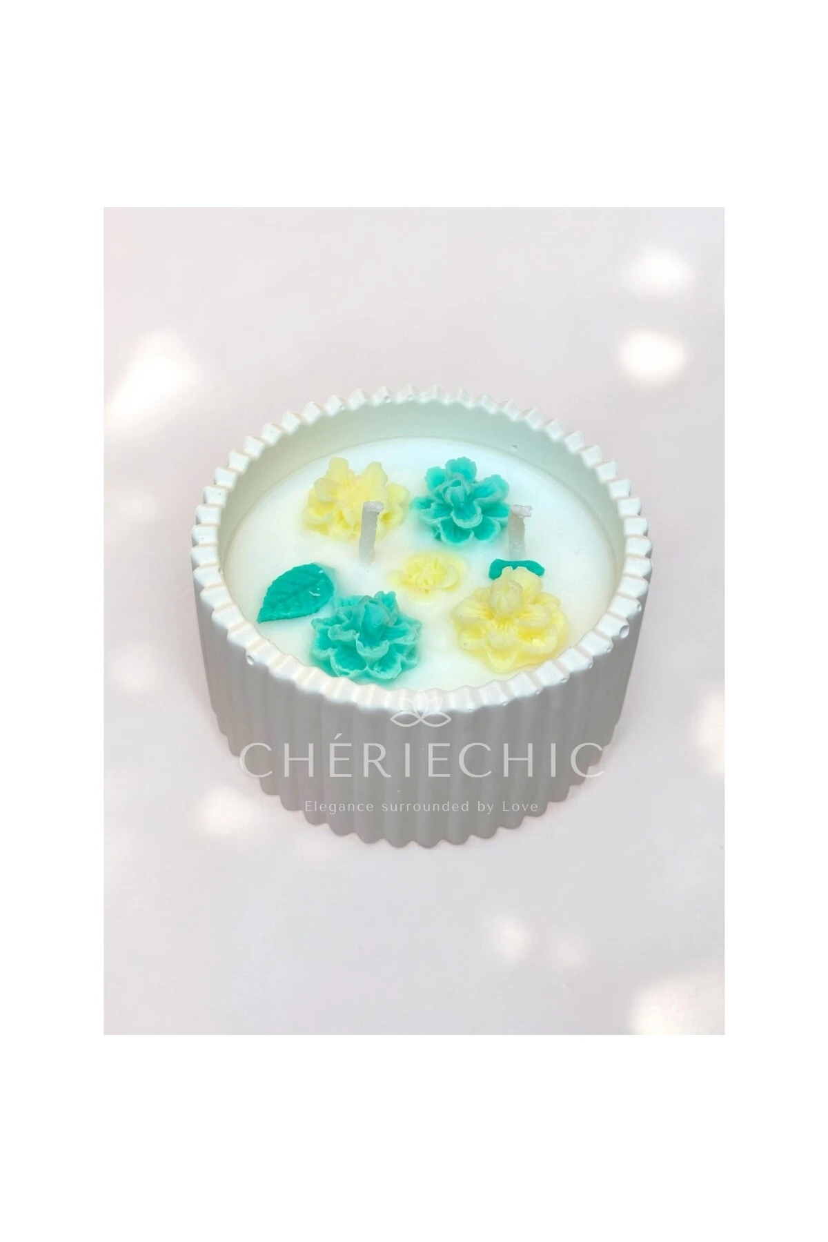 Manolya Dekoratif Mum Kase | Sarı & Yeşil