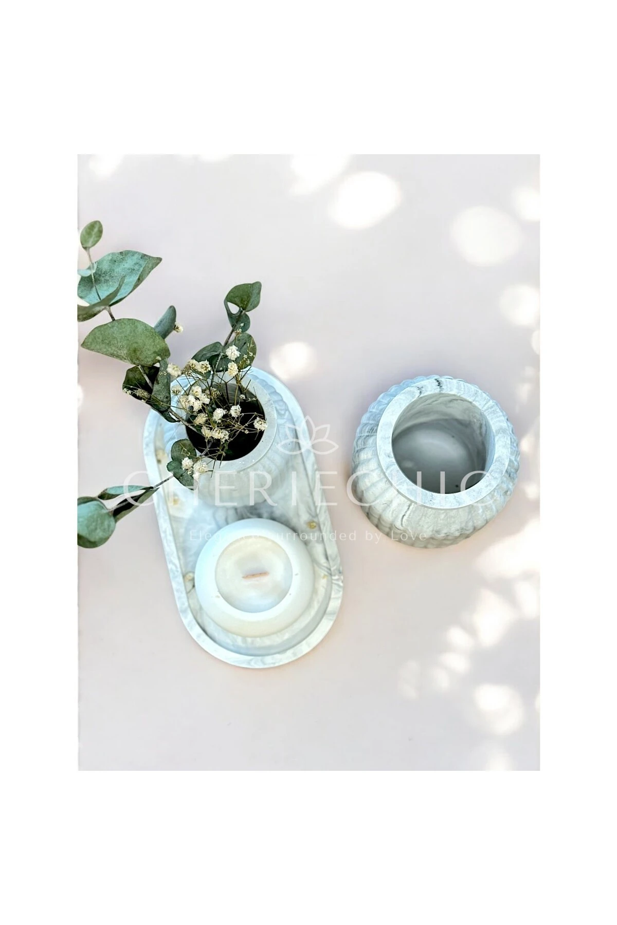 Büyük Bohem Vazo | Dekor Obje | Mermer (Gri)