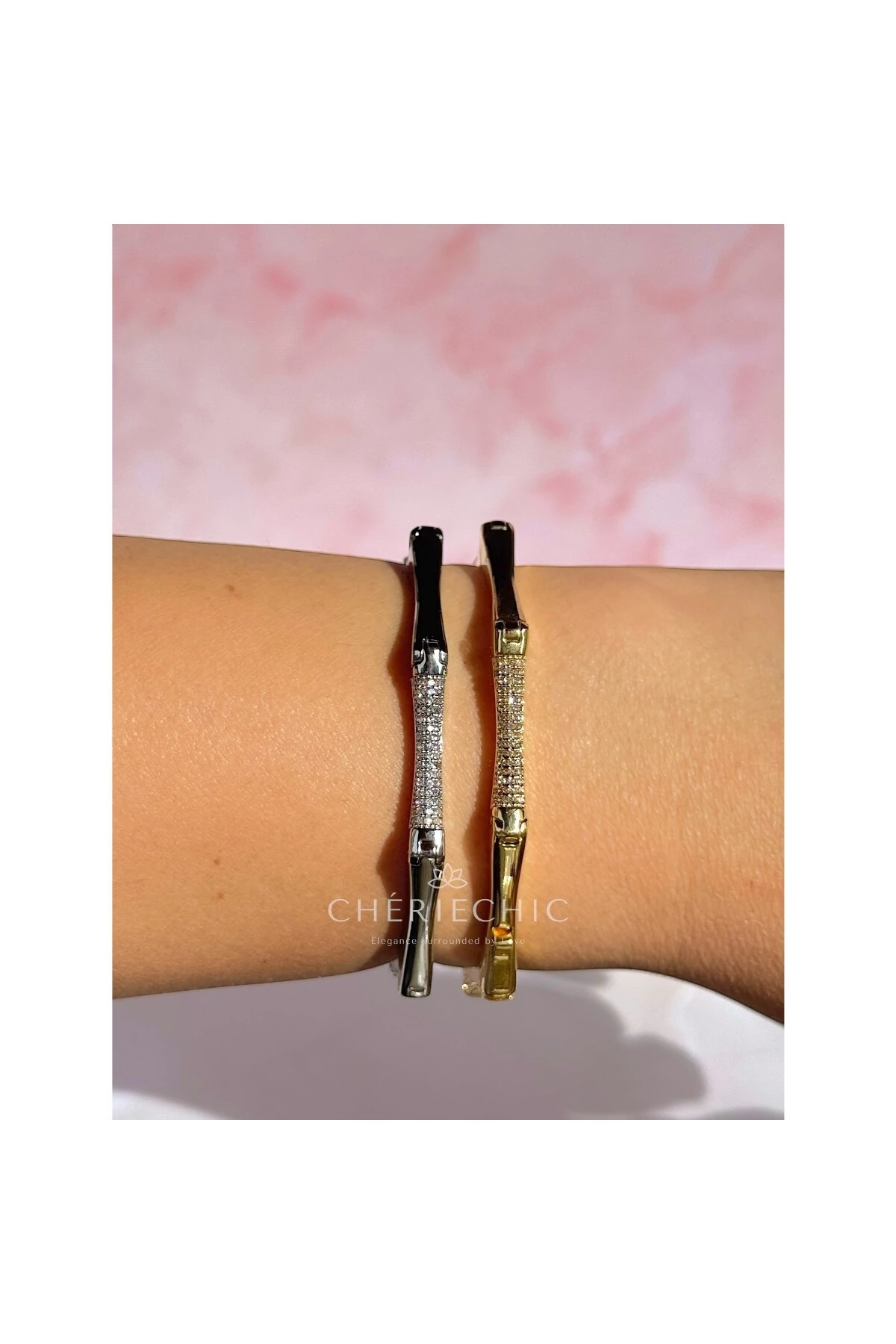 Kemik Köşeli Zirkon Taşlı Kelepçe Bileklik (S)