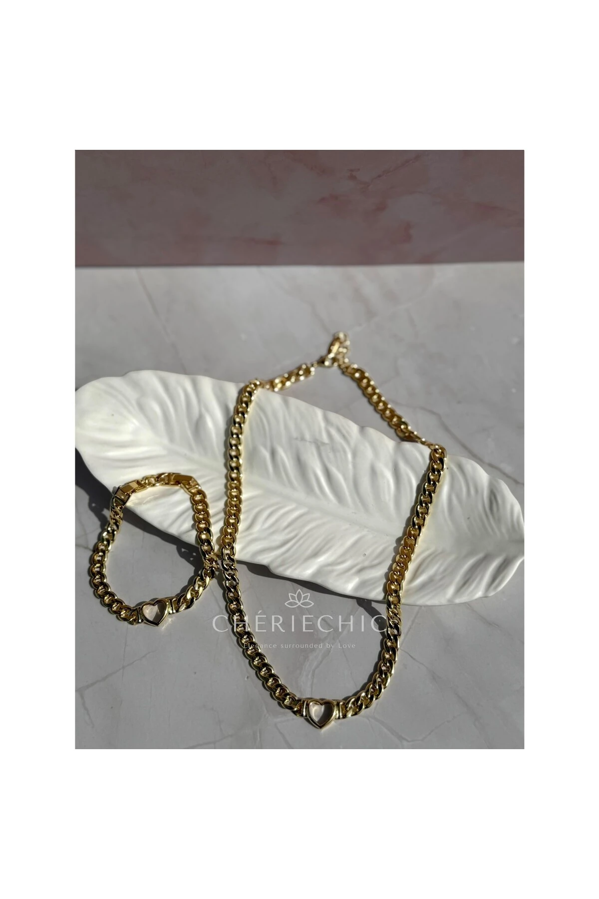 Kalp Zincir Bileklik & Kolye Seti