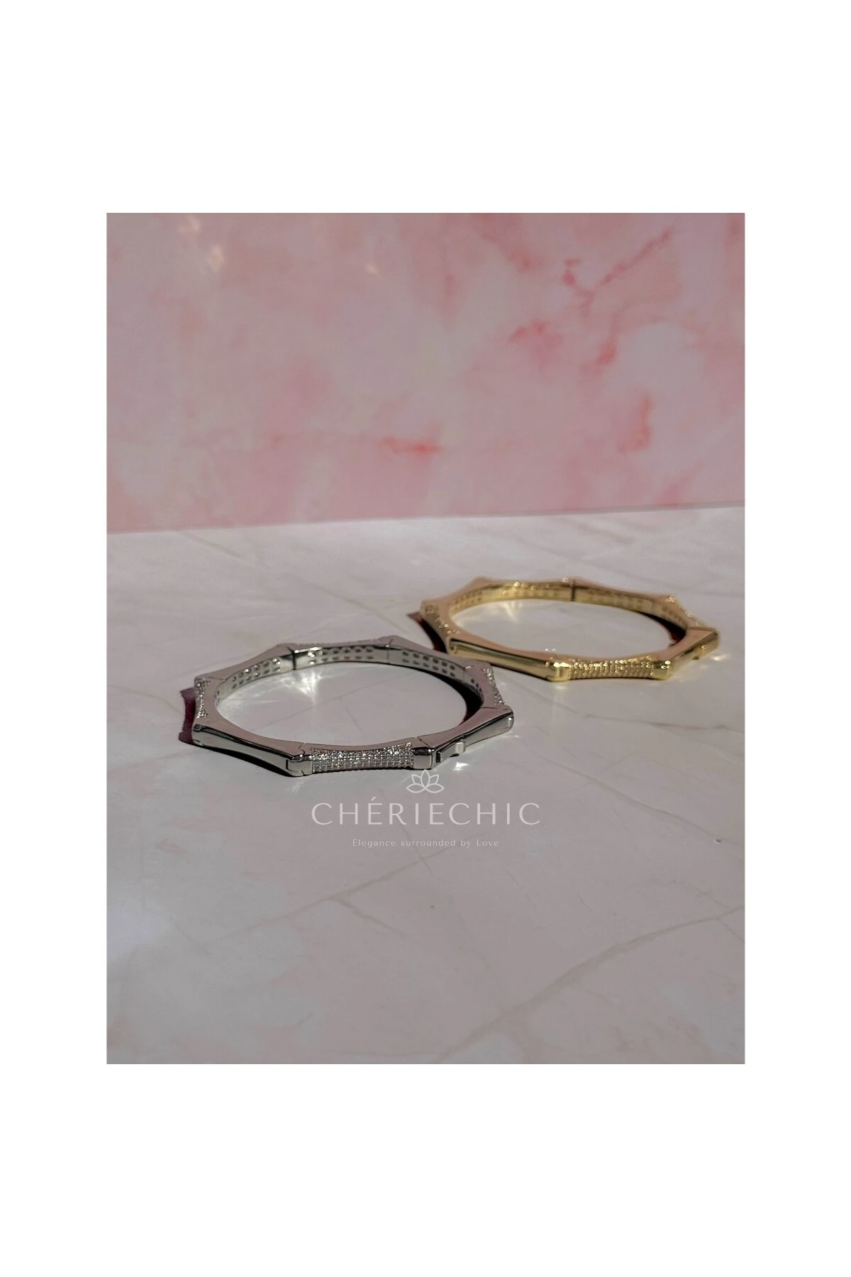 Kemik Köşeli Zirkon Taşlı Kelepçe Bileklik (S)