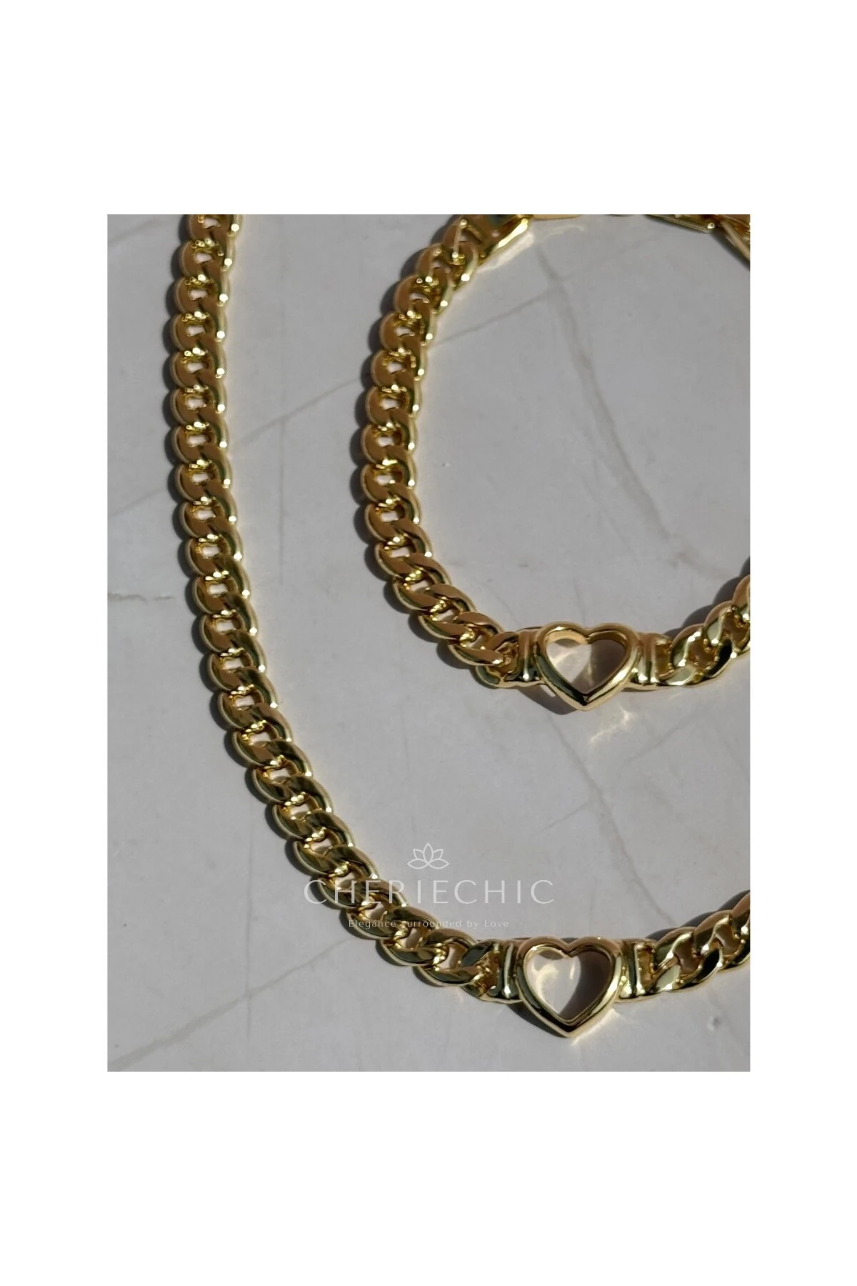 Kalp Zincir Bileklik & Kolye Seti