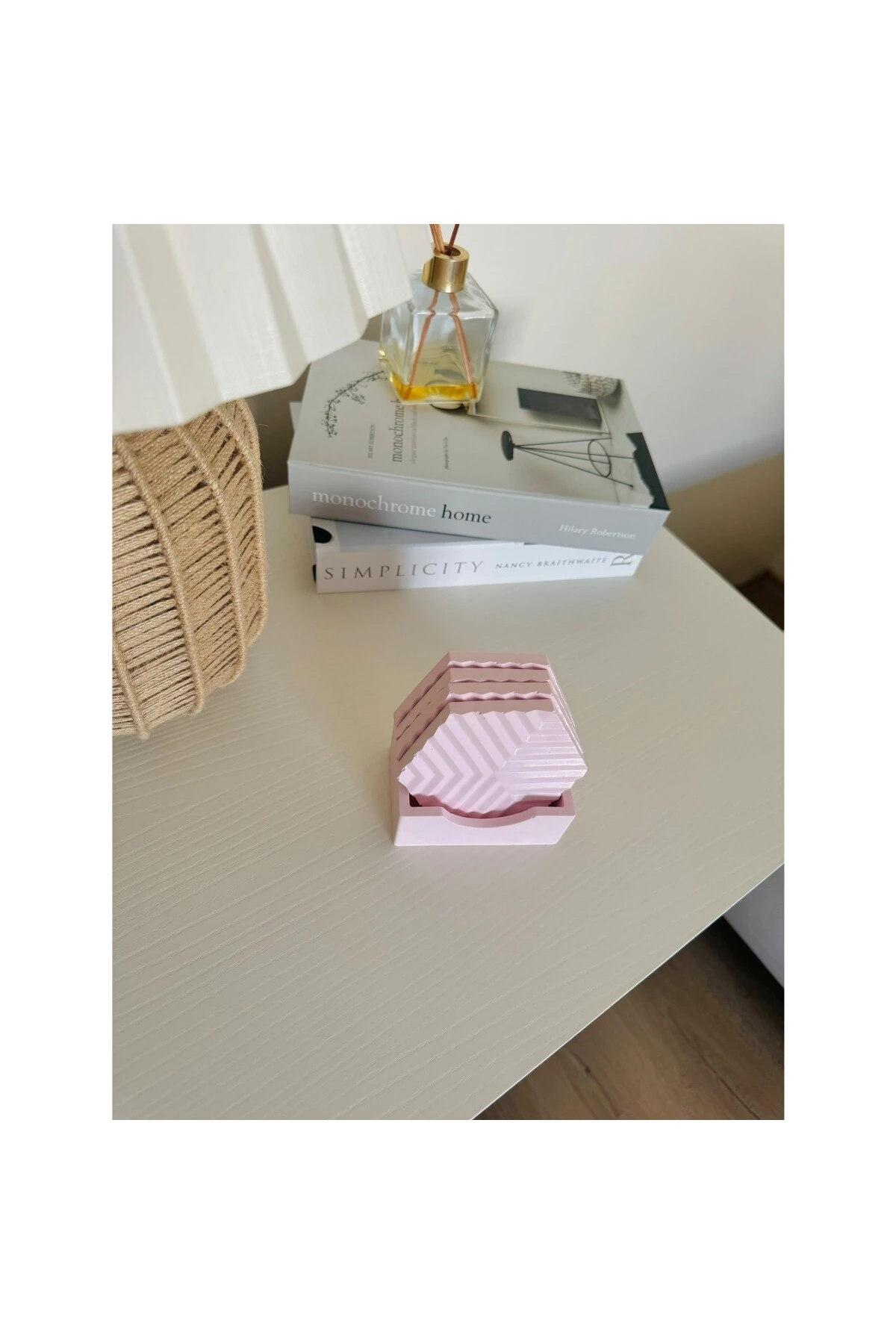 Altıgen Bohem Bardak Altlığı Set | Pastel Pembe