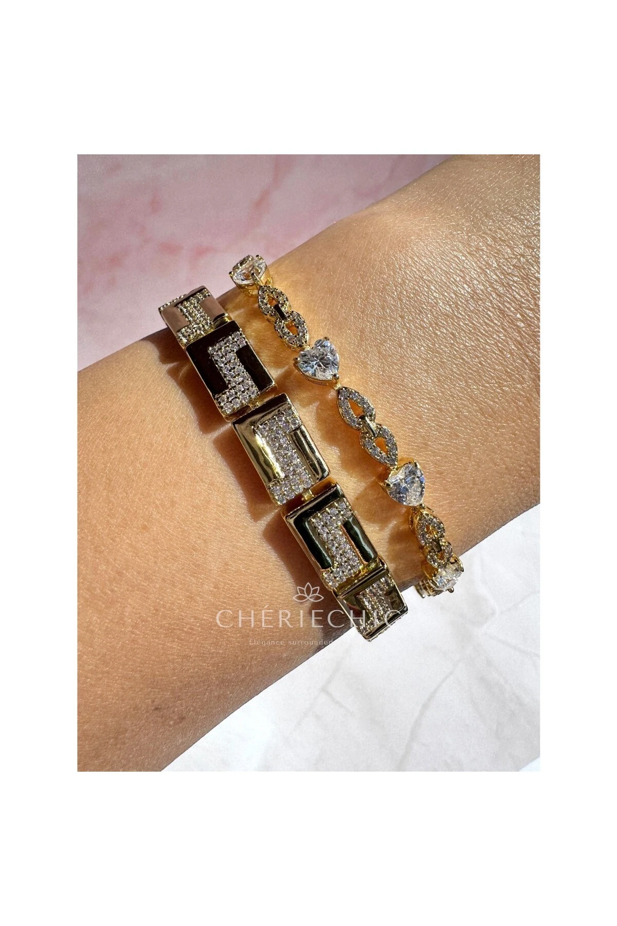 L Model Kristal Zirkon Taşlı Zincir Bileklik