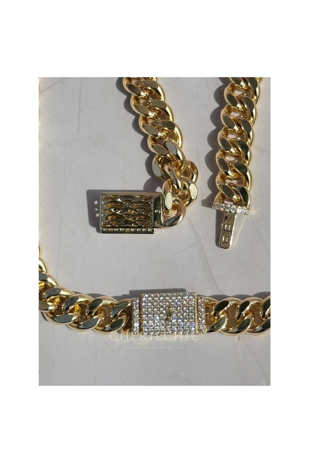 Swarowski Full Zirkon Taş Kemerli Kalın Zincir Bileklik & Kolye Set