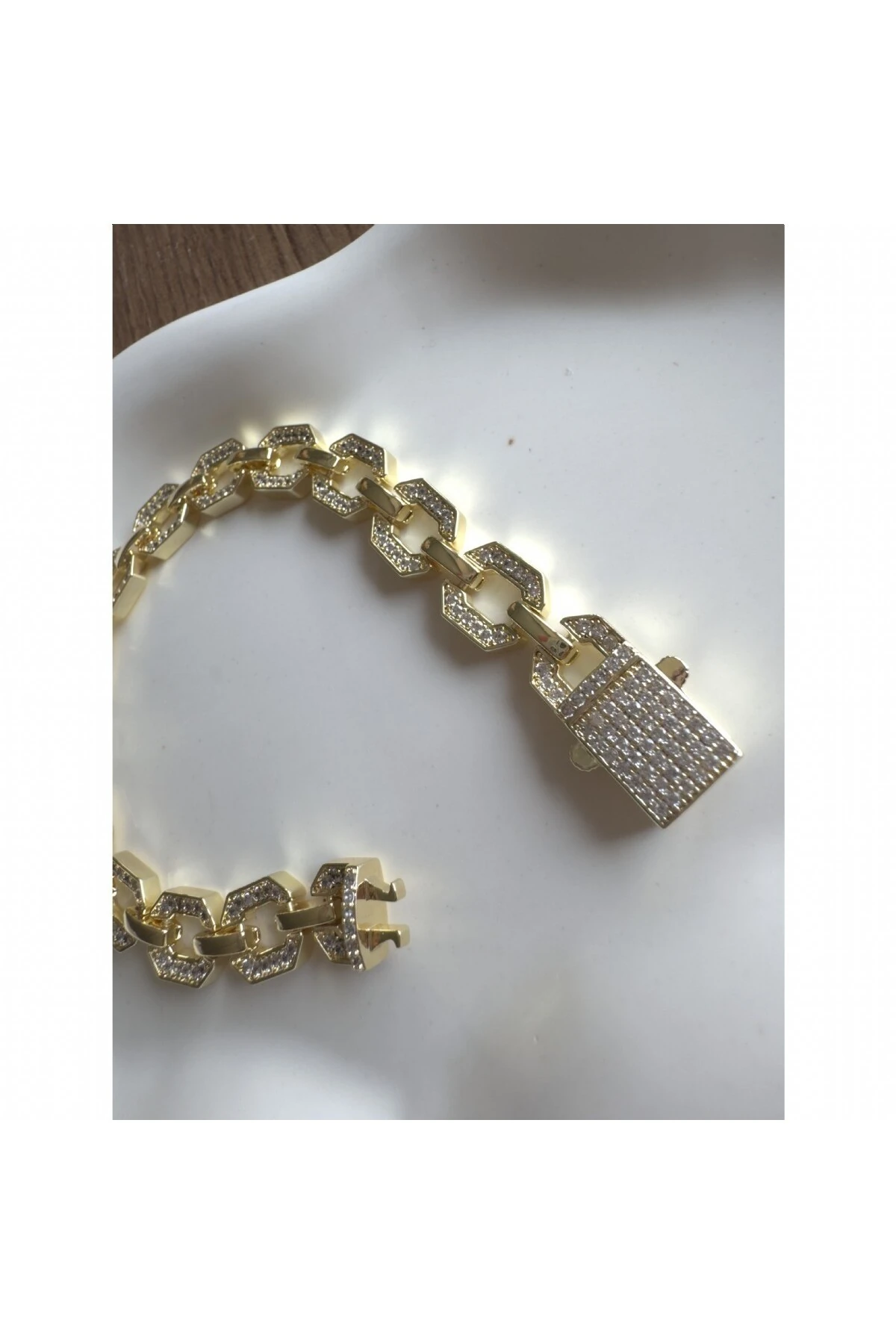 Full Zirkon Taşlı Kilitli Klips Kalın Zincir Bileklik