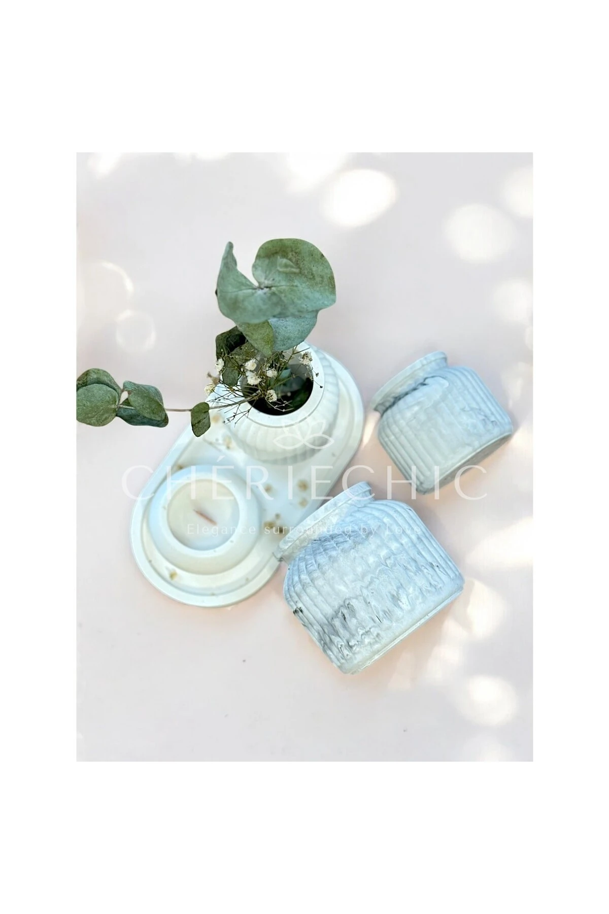 Küçük Bohem Vazo | Dekor Obje | Mermer (Gri)