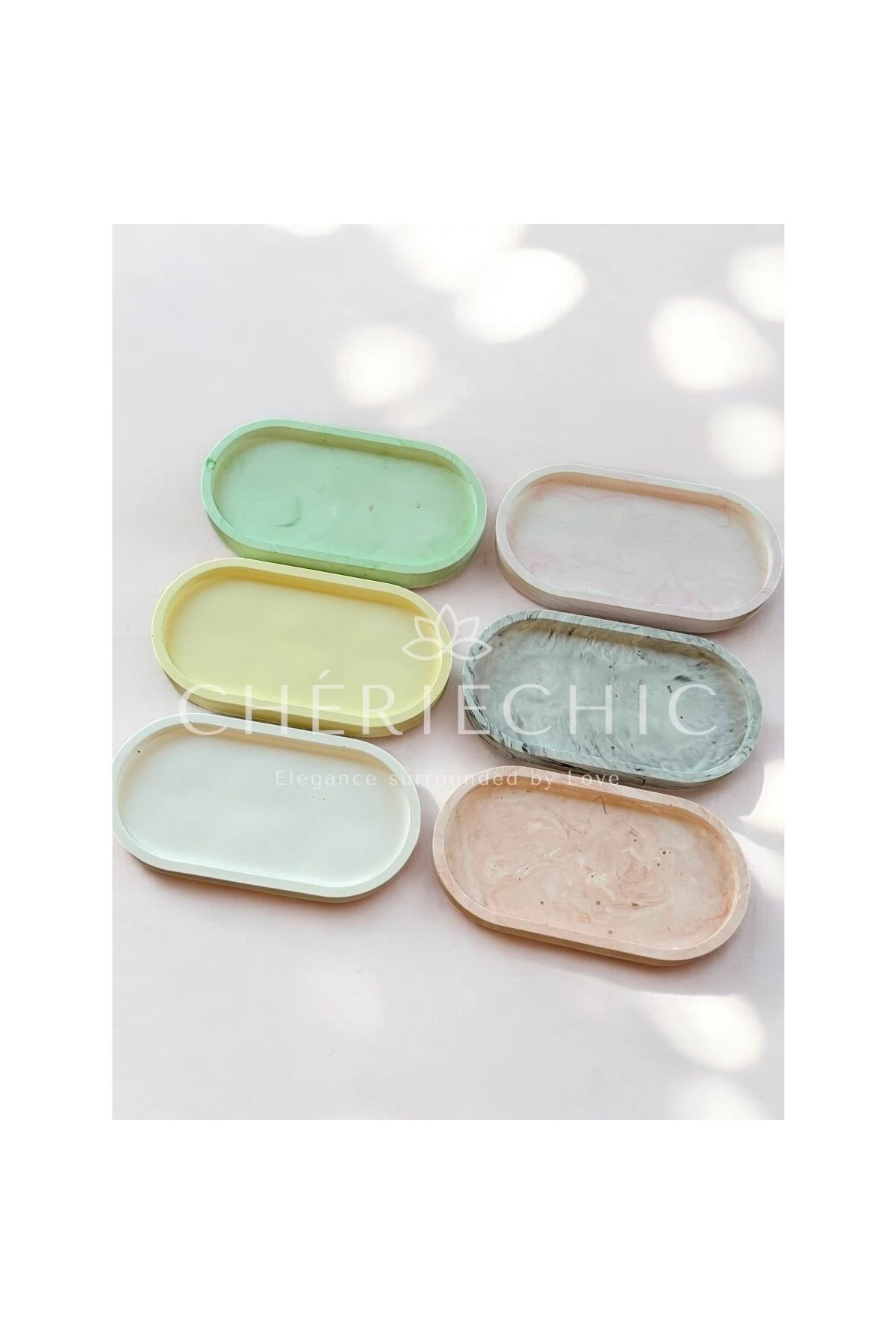 Oval Uzun Takı Sunum Tepsisi Dekor Obje | Mermer (Soft Turuncu)