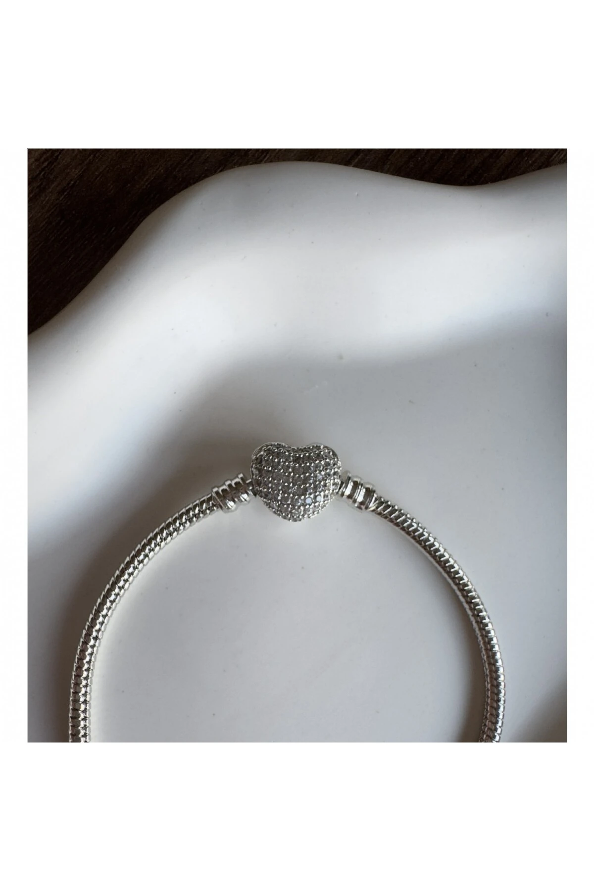 Full Zirkon Taşlı Kalp Gümüş Bileklik