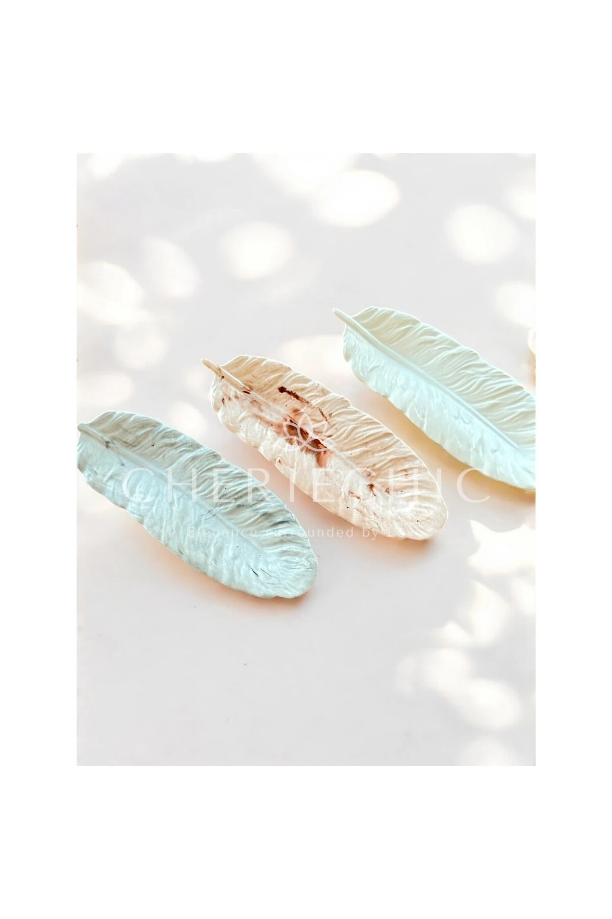 Uzun Kuş Tüyü Dekoratif Obje | Sunum Tabak | Mermer (Soft Kahve)