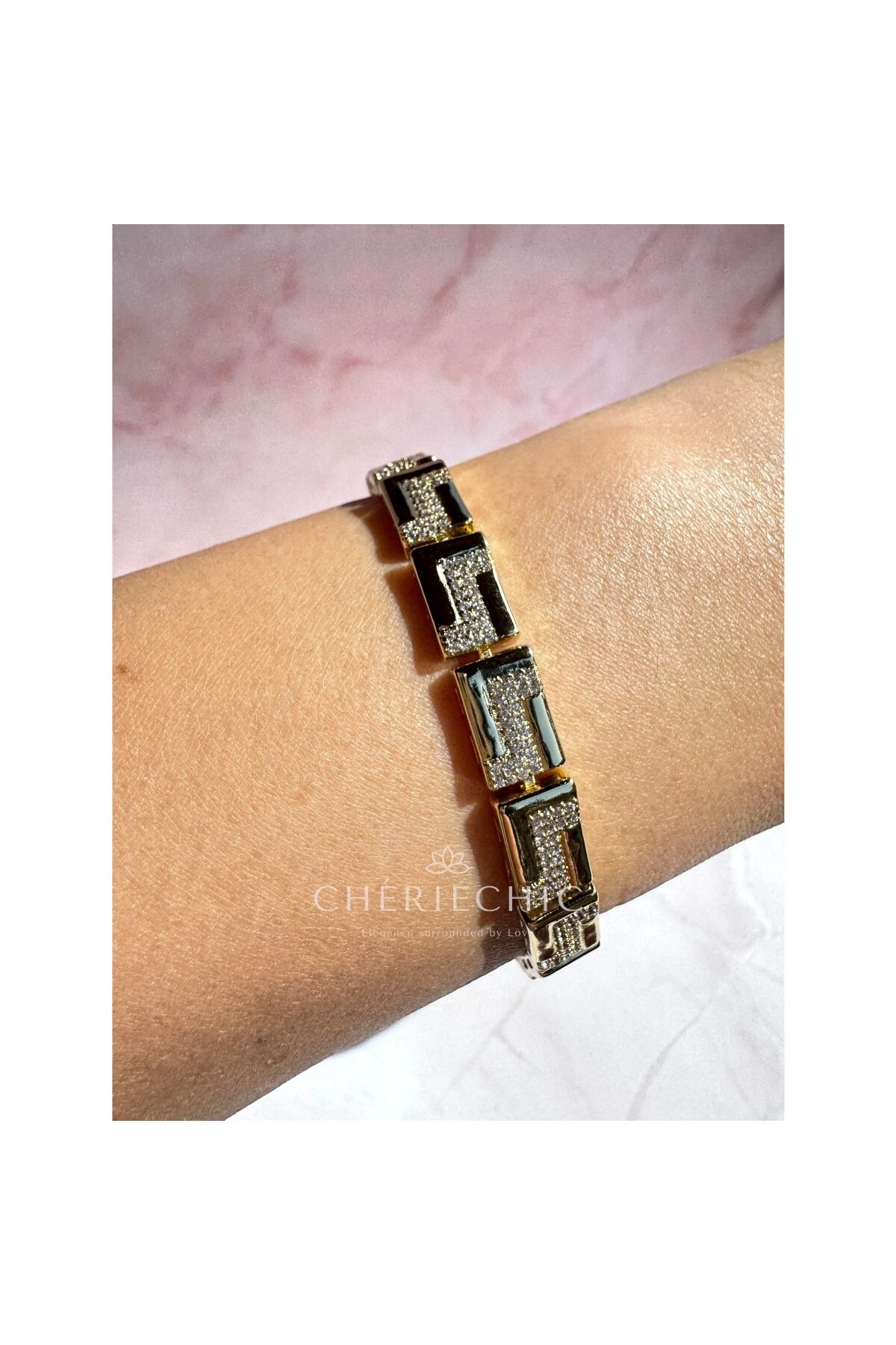 L Model Kristal Zirkon Taşlı Zincir Bileklik