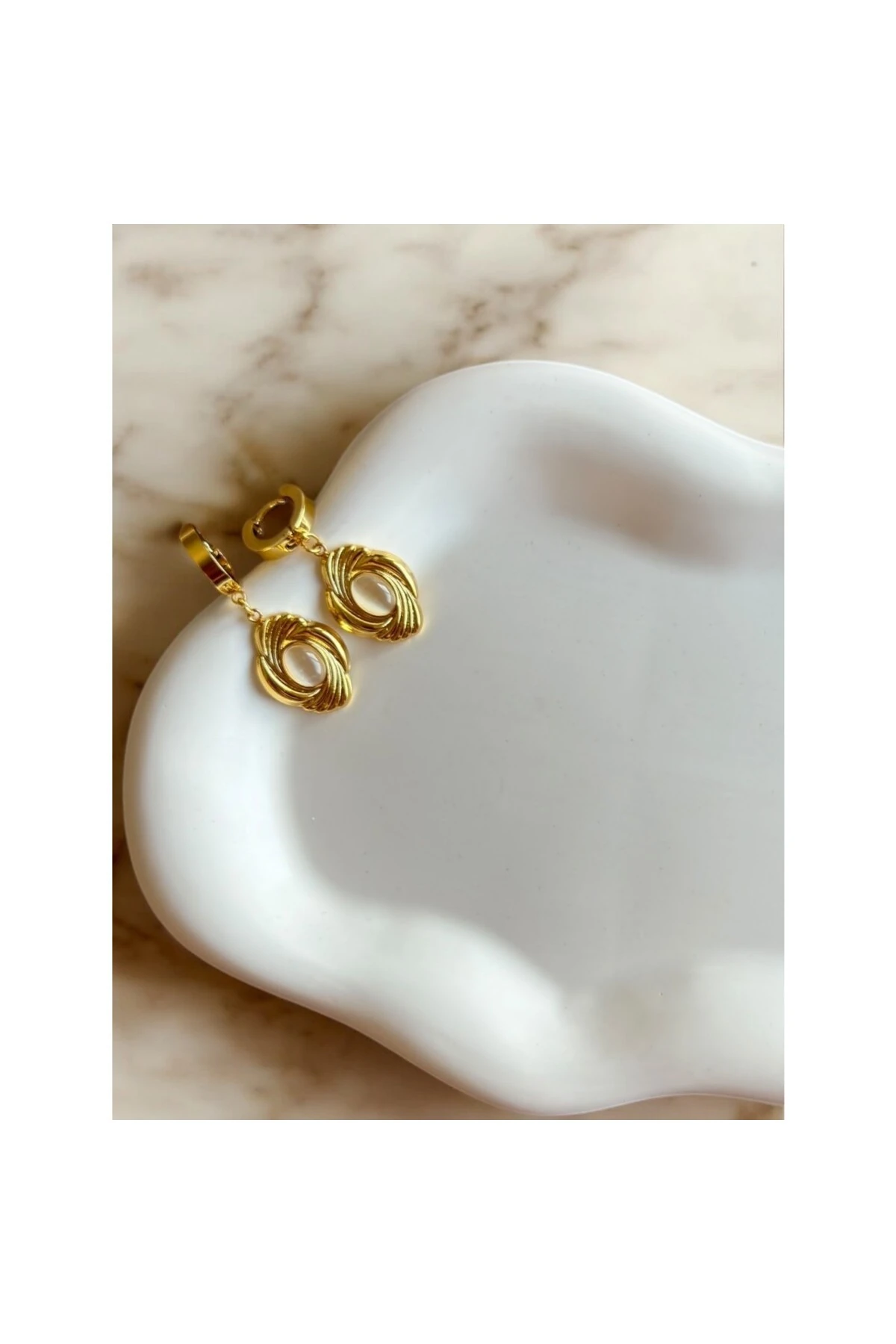 Opal Taşlı Sarmal Charm Çelik Küpe