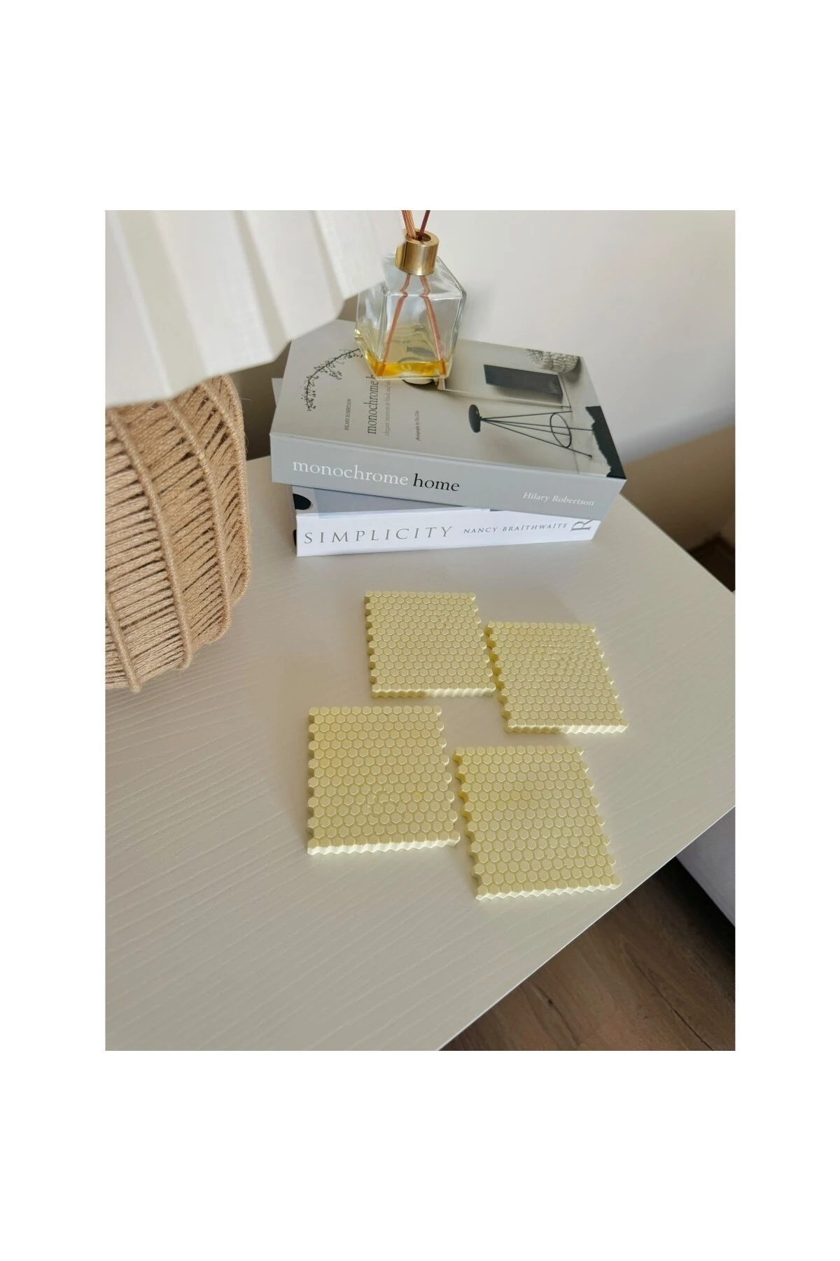 Petek Altıgen Bardak Altlığı Set | Pastel Sarı