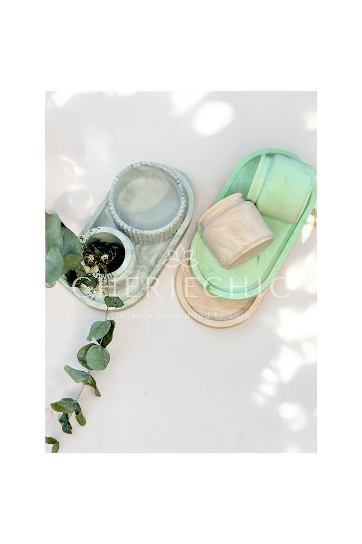 Küçük Düz Kapaklı Vazo Dekor Obje | Takı Kutusu | Mermer (Gri)