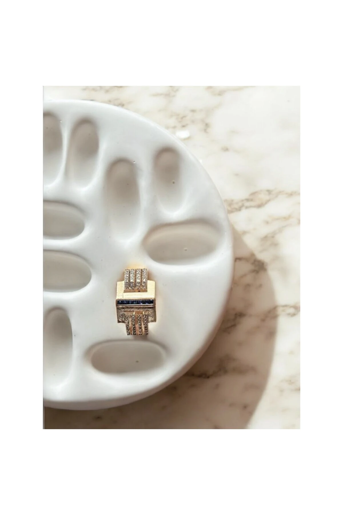 Safir Kristal ve Zirkon Taşlı Geometrik Yüzük