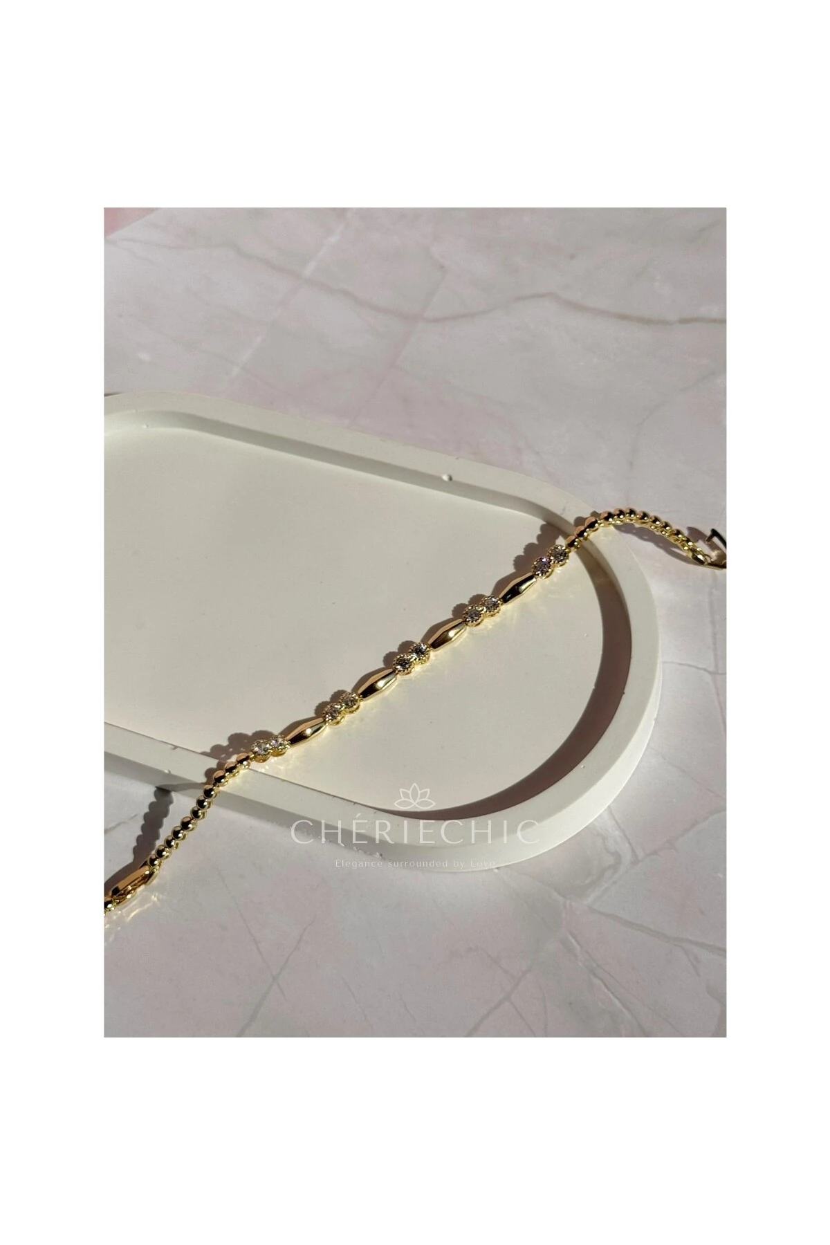 Top Kristal Zirkon Taşlı Buğday Detaylı Zarif Bileklik