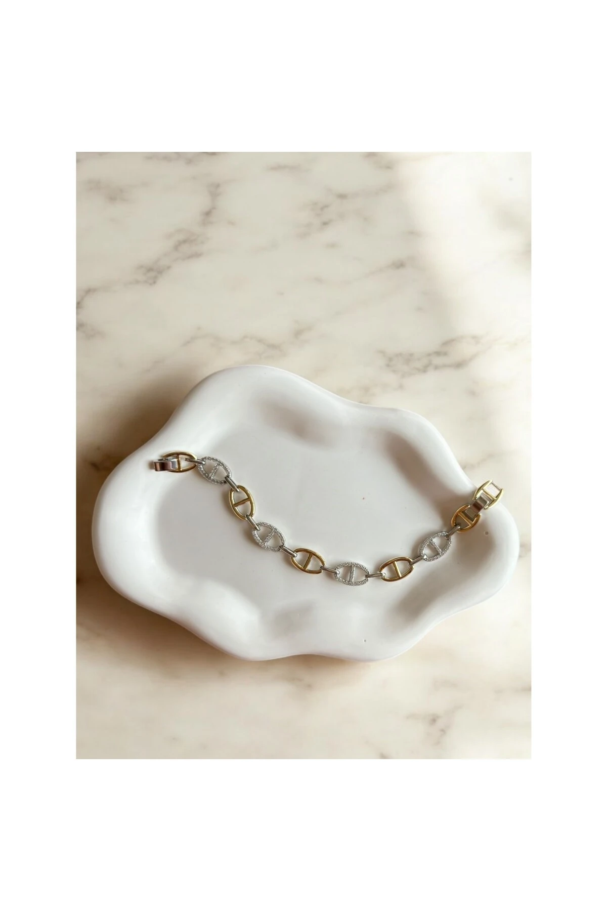 14 Ayar Altın ve Gümüş Mix Büyük DG Zincir Model Bileklik