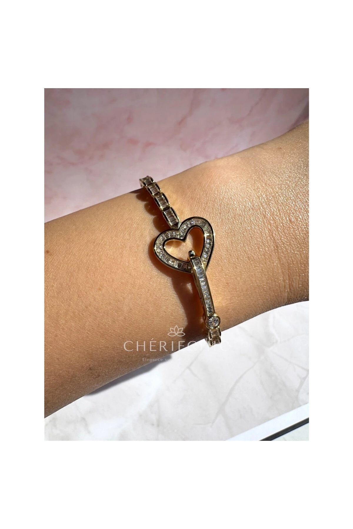 Full Baget Taş Kalp Klipsli Zarif Su Yolu Bileklik