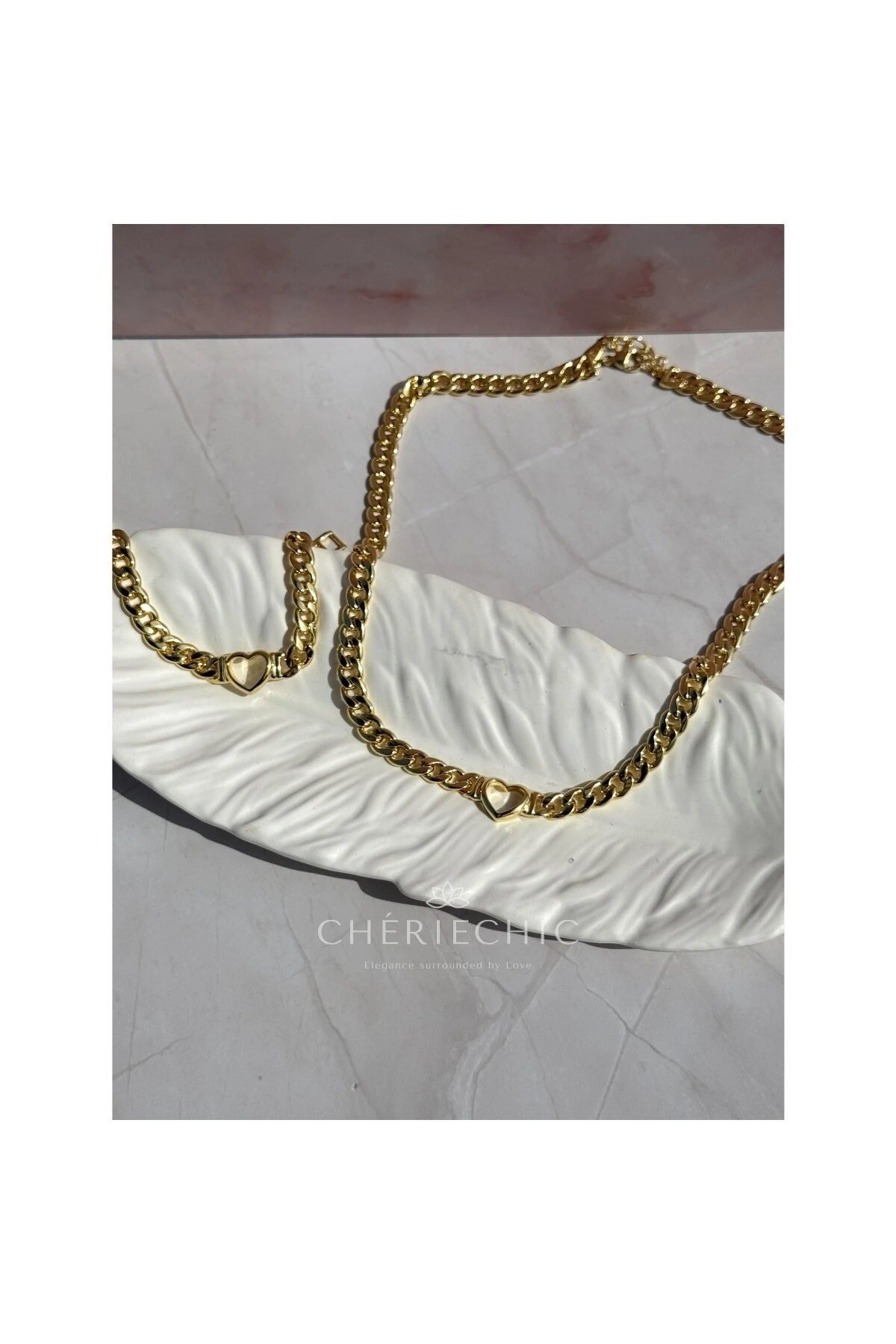 Kalp Zincir Bileklik & Kolye Seti