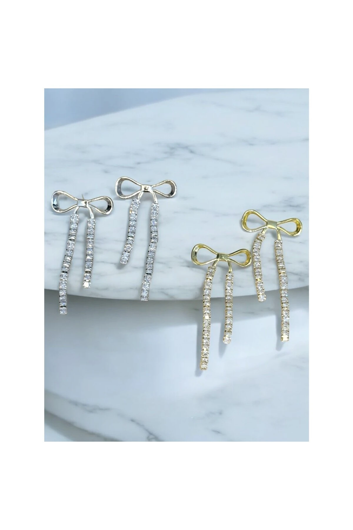 Uzun Kurdela ve Full Su Yolu Zirkon Taşlı Küpe (S)