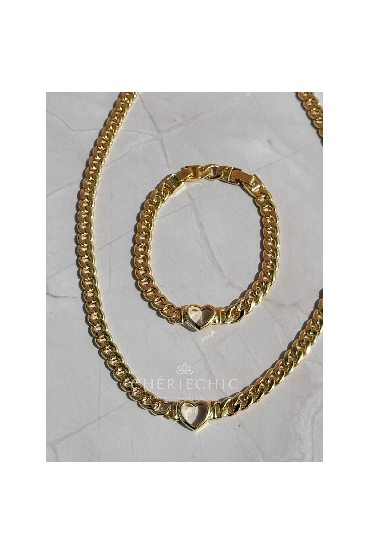 Kalp Zincir Bileklik & Kolye Seti