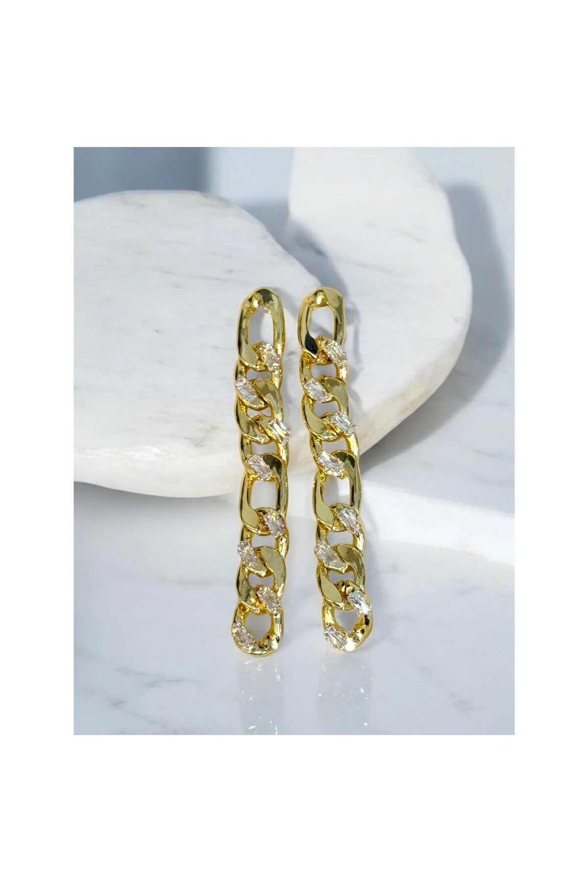 Uzun Zincir Model Baget Taşlı Küpe (G)