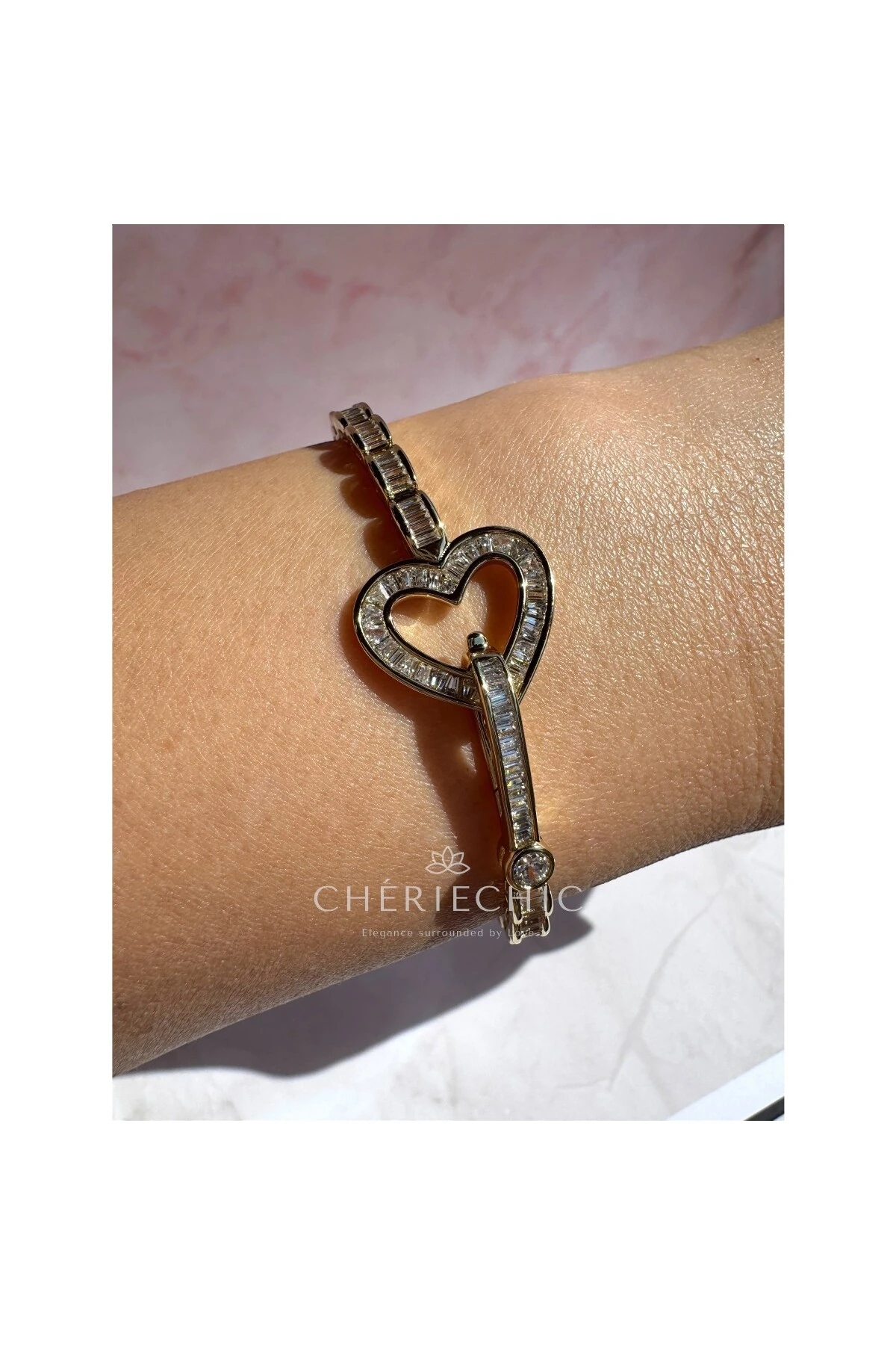 Full Baget Taş Kalp Klipsli Zarif Su Yolu Bileklik