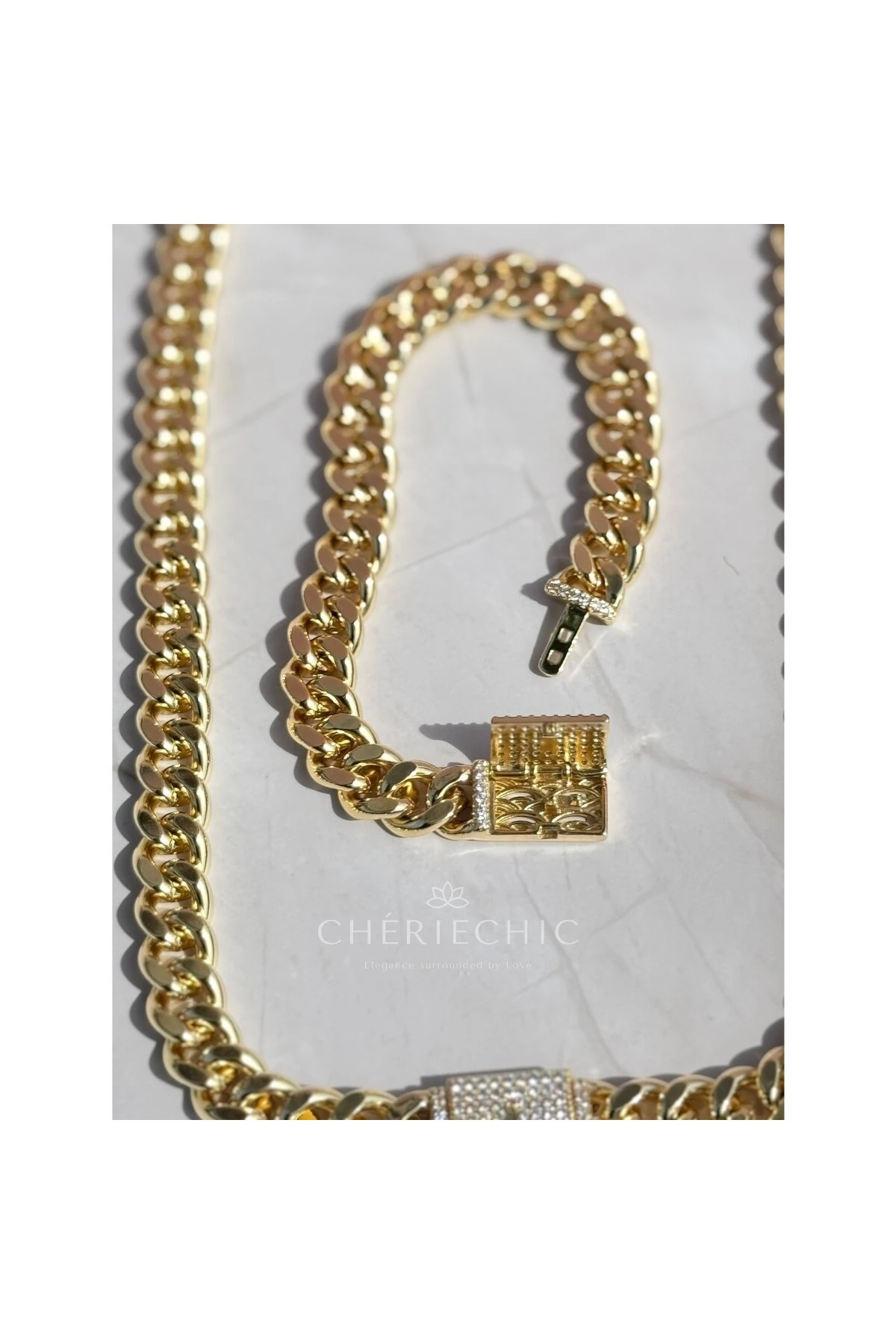 Swarowski Full Zirkon Taş Kemerli Kalın Zincir Bileklik & Kolye Set