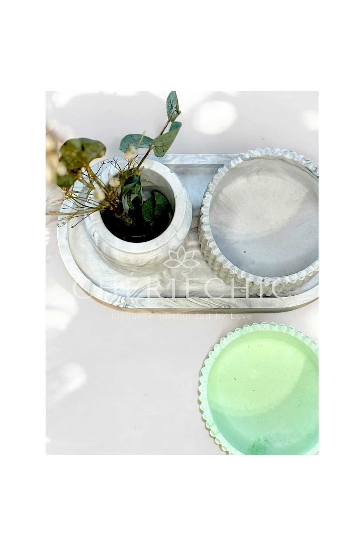 Küçük Düz Kapaklı Vazo Dekor Obje | Takı Kutusu | Mermer (Gri)