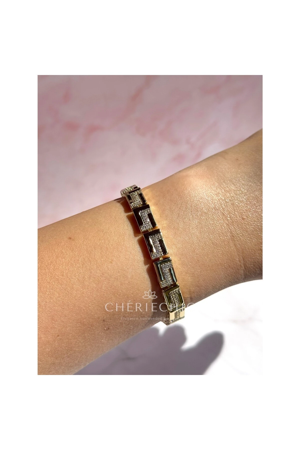 L Model Kristal Zirkon Taşlı Zincir Bileklik