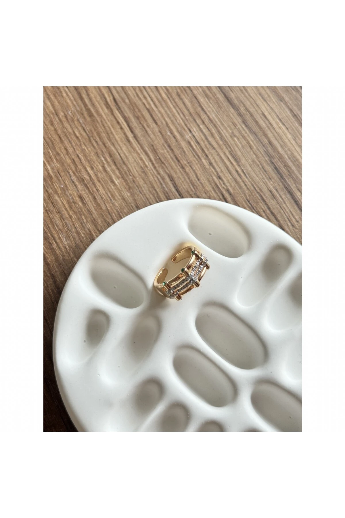 Zümrüt ve Zirkon Taşlı Geometrik Leyla Yüzük