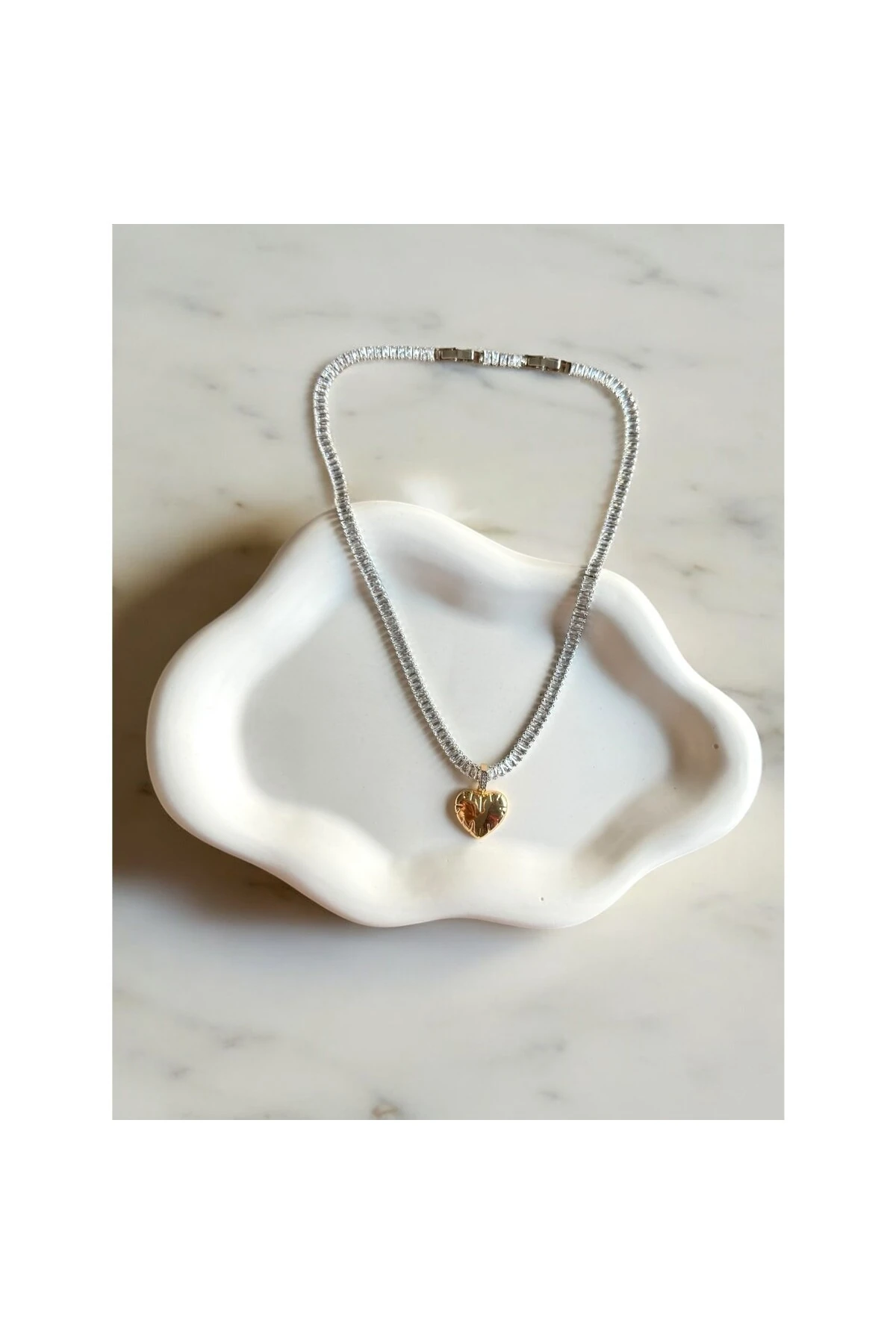 Full Baget Taşlı Kalp Figürlü Su Yolu Kolye