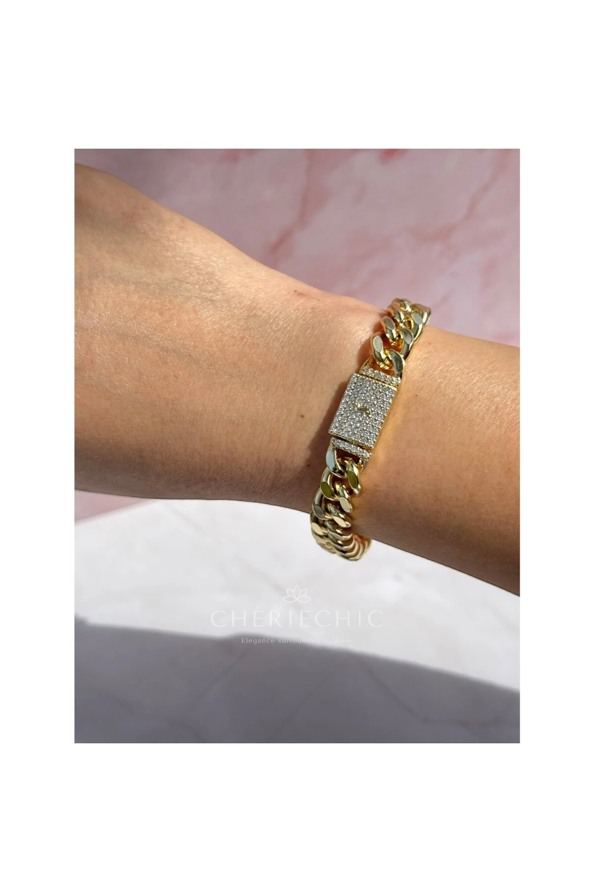 Swarowski Full Zirkon Taş Kemerli Kalın Zincir Bileklik & Kolye Set