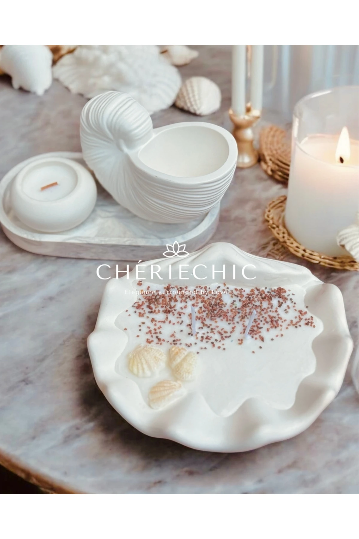 Deniz'in Kalbi Deniz Kabuğu %100 Soya Wax Mum 4 Parça Set