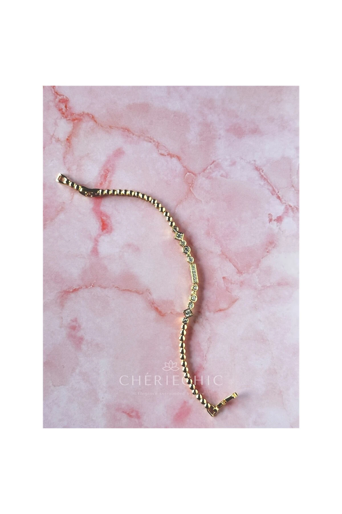 Geometrik Detaylı Kristal Zirkon Taşlı İnce Zarif Bileklik