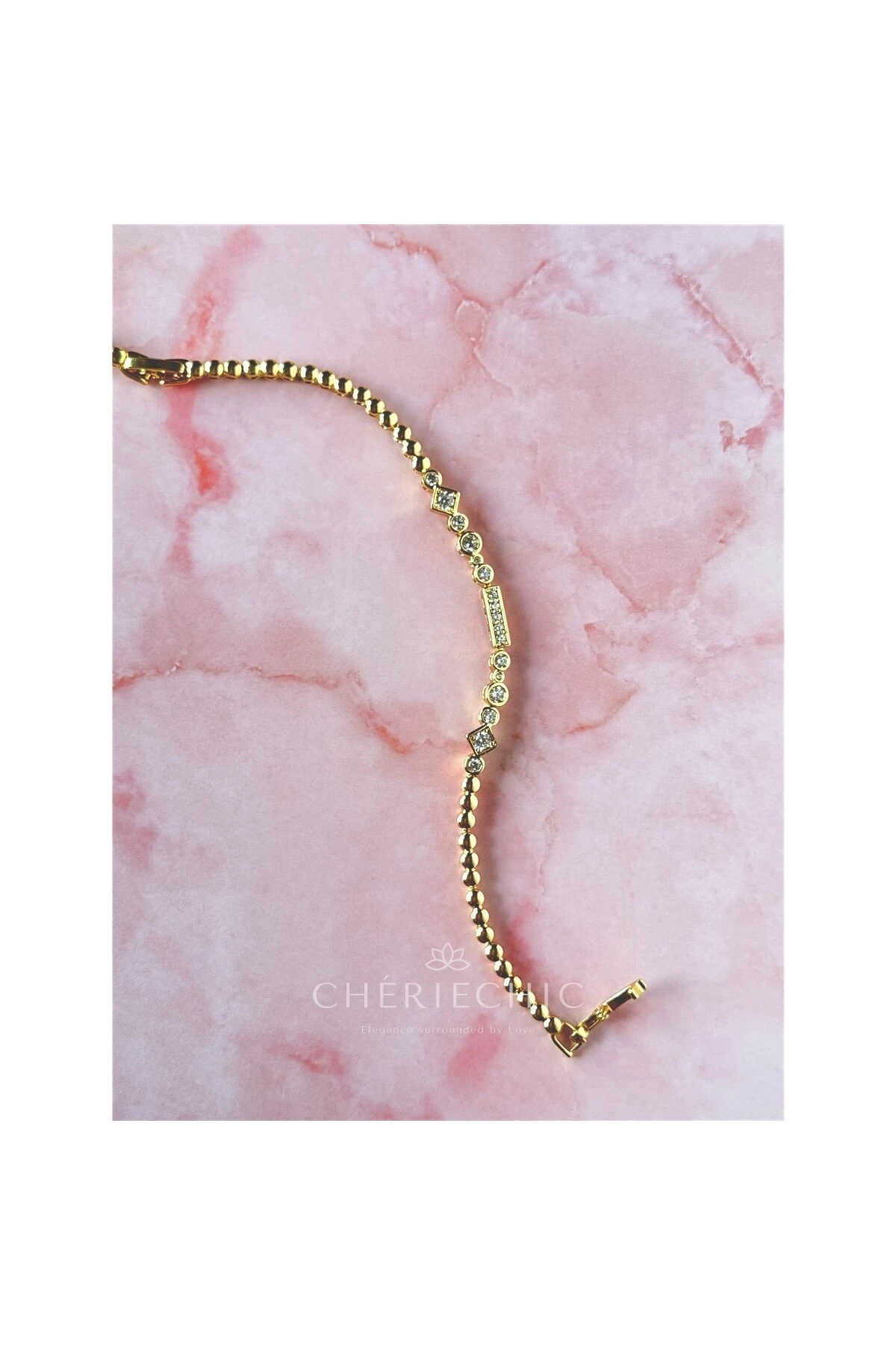 Geometrik Detaylı Kristal Zirkon Taşlı İnce Zarif Bileklik