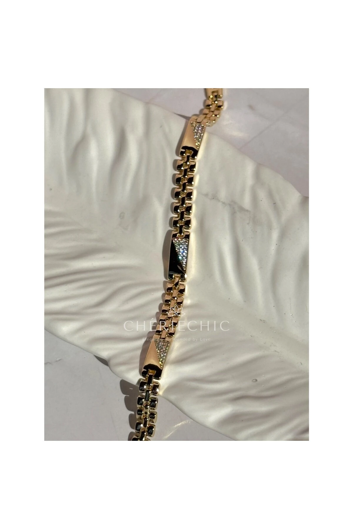 Dikdörtgen Şerit Zirkon Taşlı Hasır Bileklik