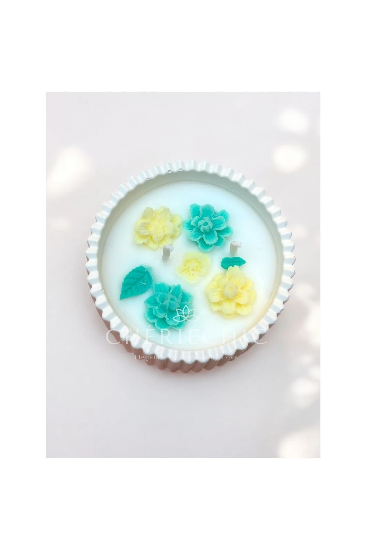 Manolya Dekoratif Mum Kase | Sarı & Yeşil