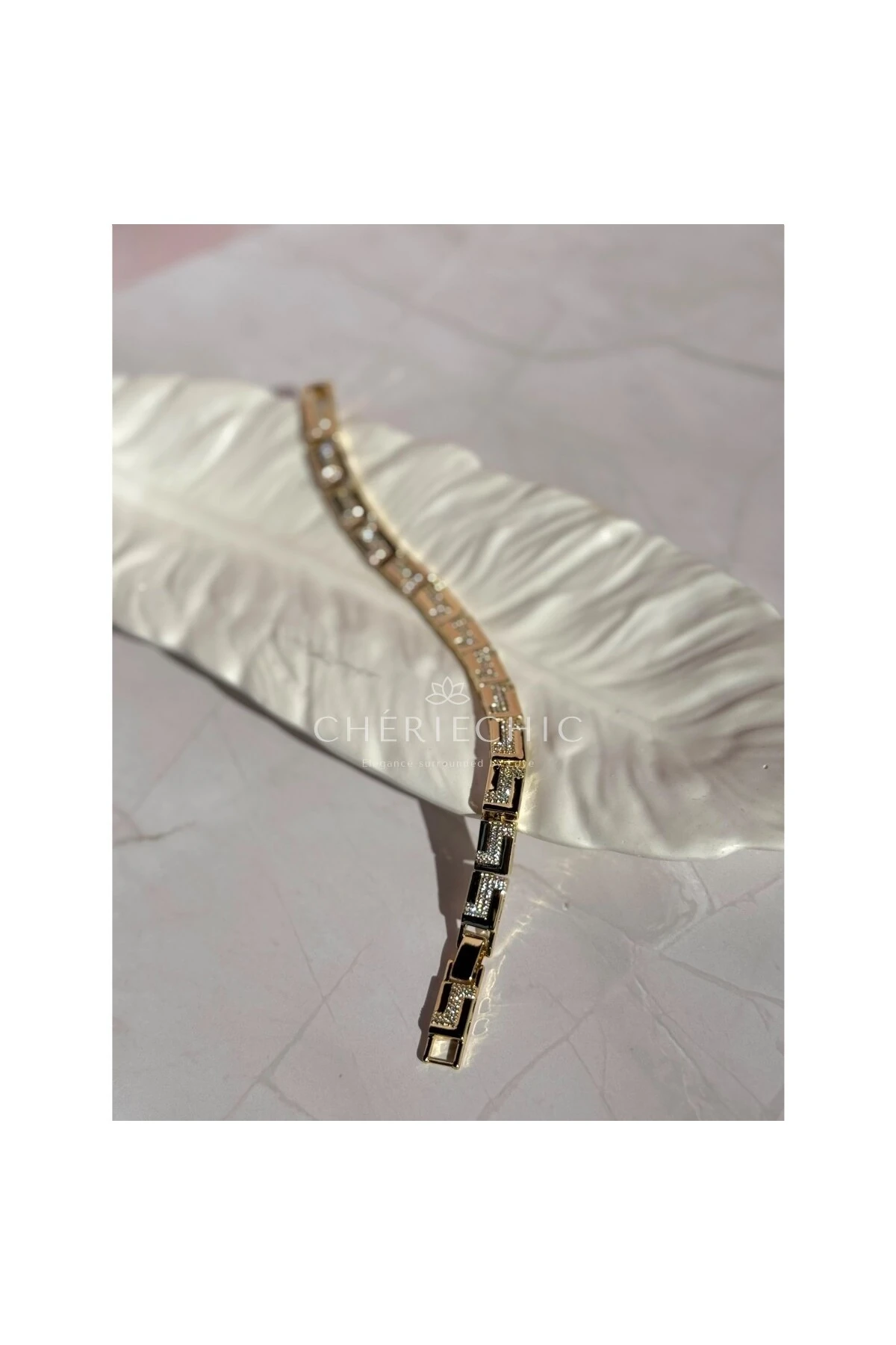 L Model Kristal Zirkon Taşlı Zincir Bileklik