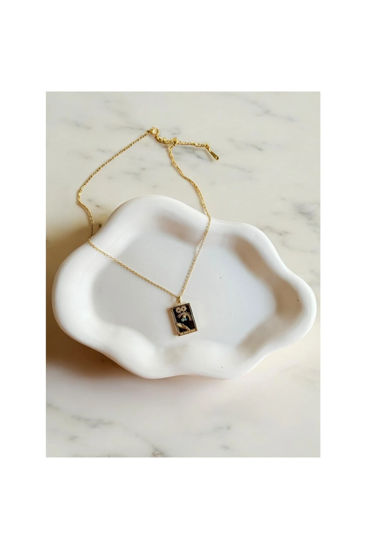 Tarot Model Zirkon ve Kristal Taşlı Şifa ve Sonsuzluk Çelik Kolye (The Magician)