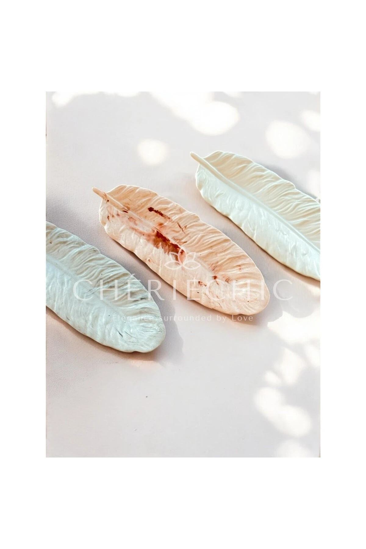 Uzun Kuş Tüyü Dekoratif Obje | Sunum Tabak | Beyaz