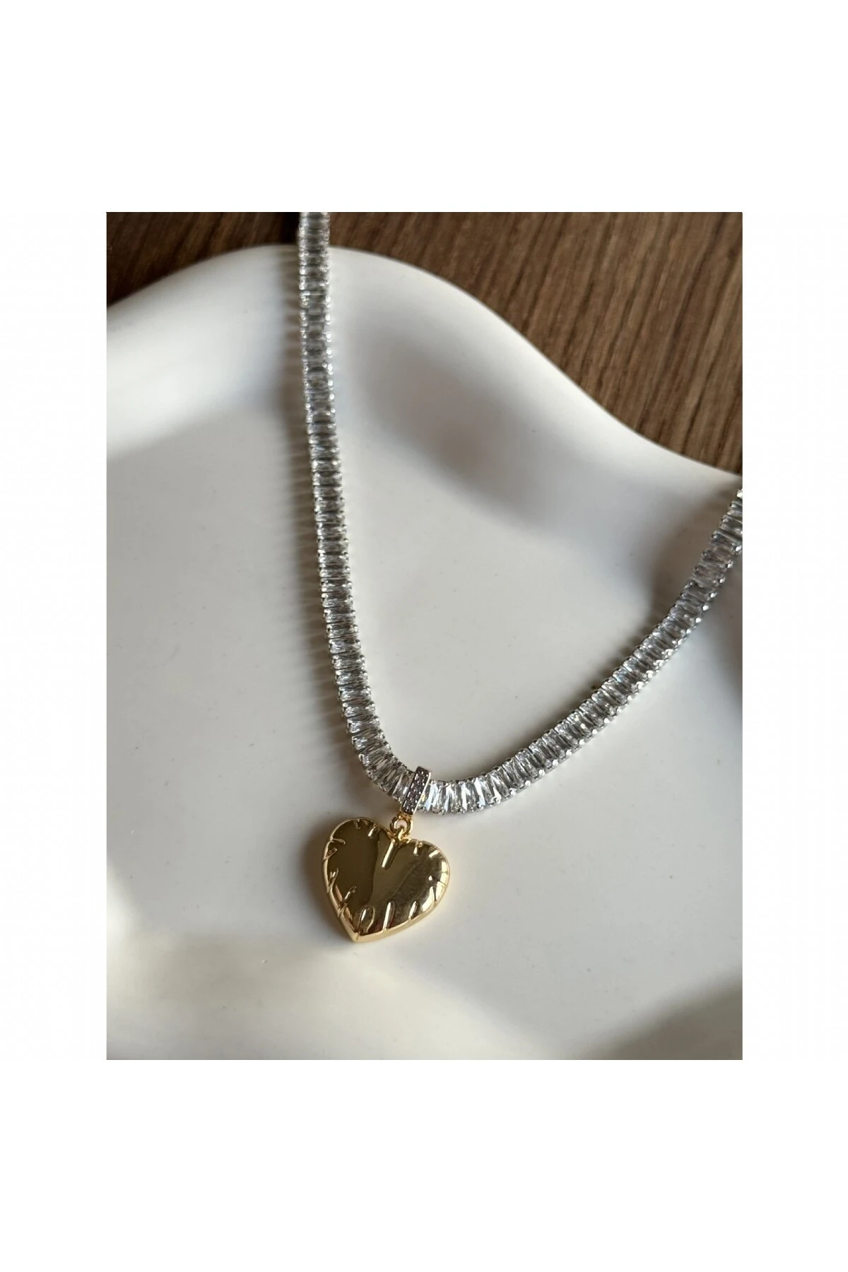 Full Baget Taşlı Kalp Figürlü Su Yolu Kolye