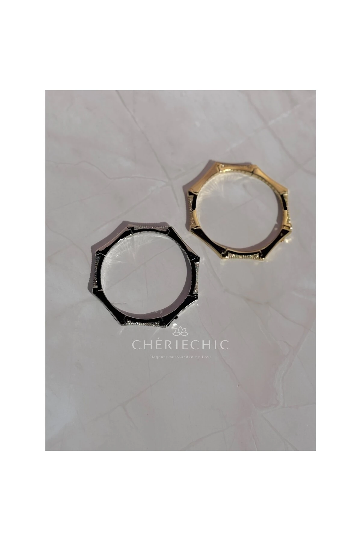 Kemik Köşeli Zirkon Taşlı Kelepçe Bileklik (S)