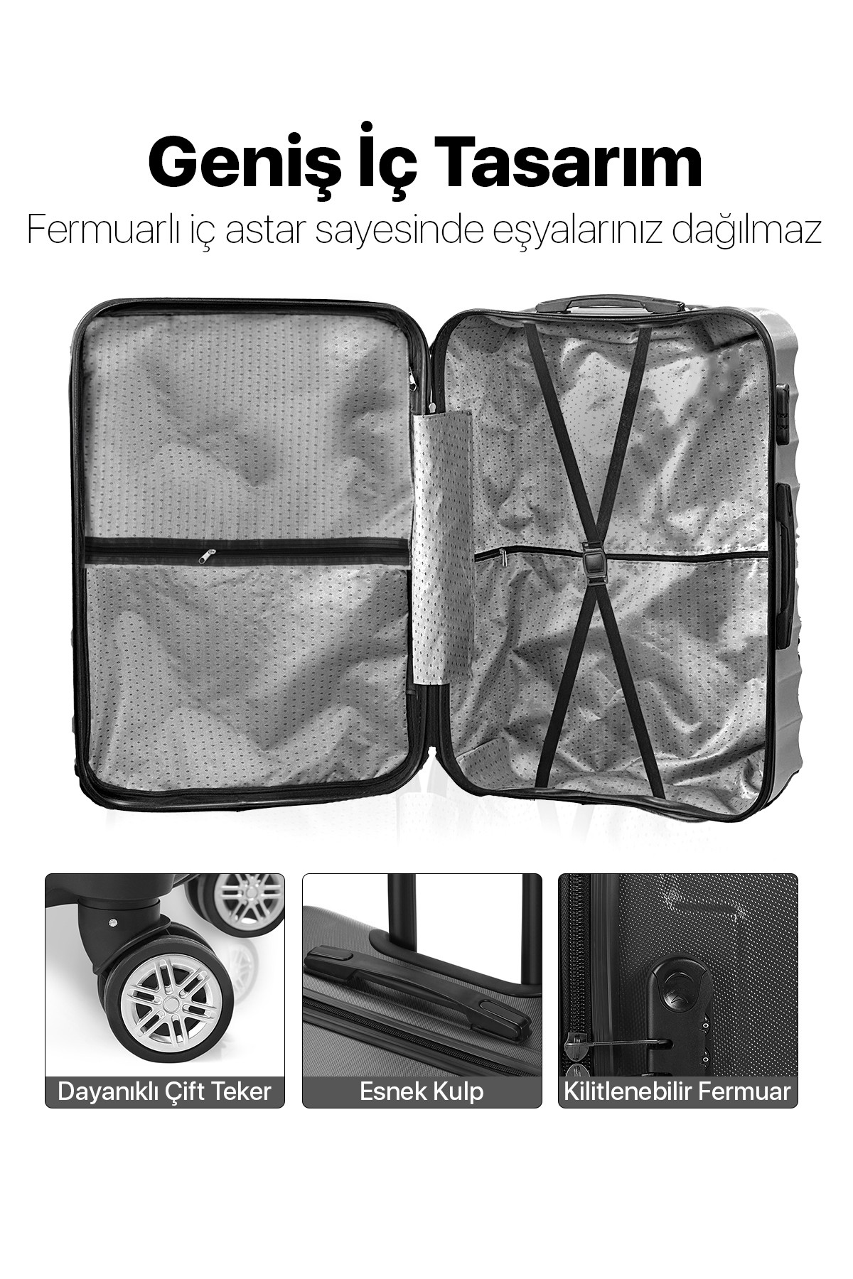 Polo&Sky Elmas Model Gold Renk 2'li Valiz Seti (Orta+Büyük)