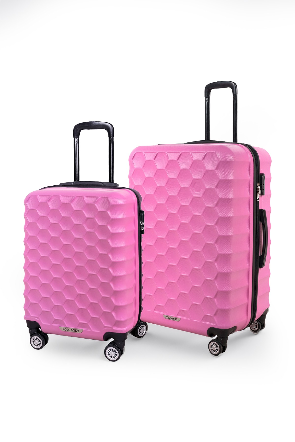Polo&Sky Petek Model Pembe Renk 2'li Valiz Seti (Küçük+Büyük)