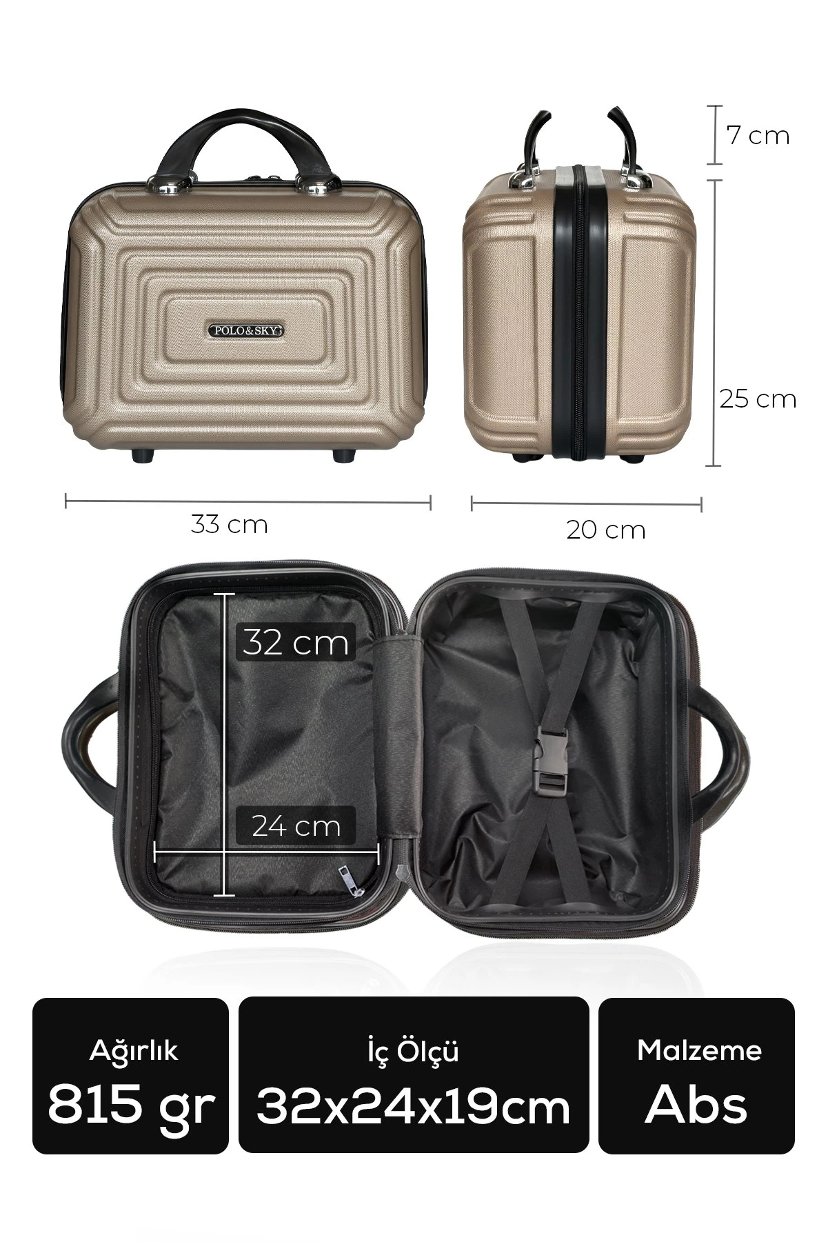 Polo&Sky Altuğ Model Gold Renk Abs Makyaj Çantası El Valizi