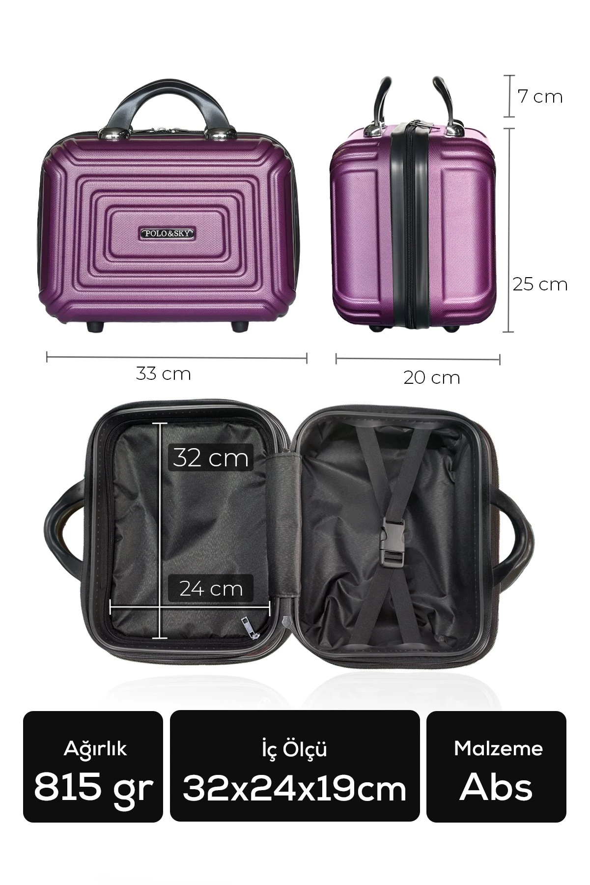 Polo&Sky Altuğ Model Mor Renk Abs Makyaj Çantası El Valizi